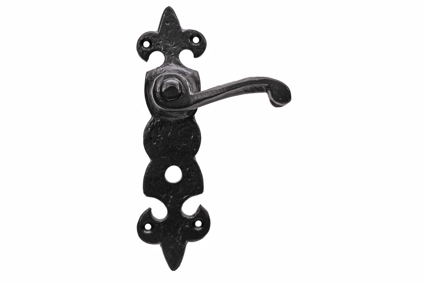 Black antique fleur-de-lys lever lock/latch/bathroom set