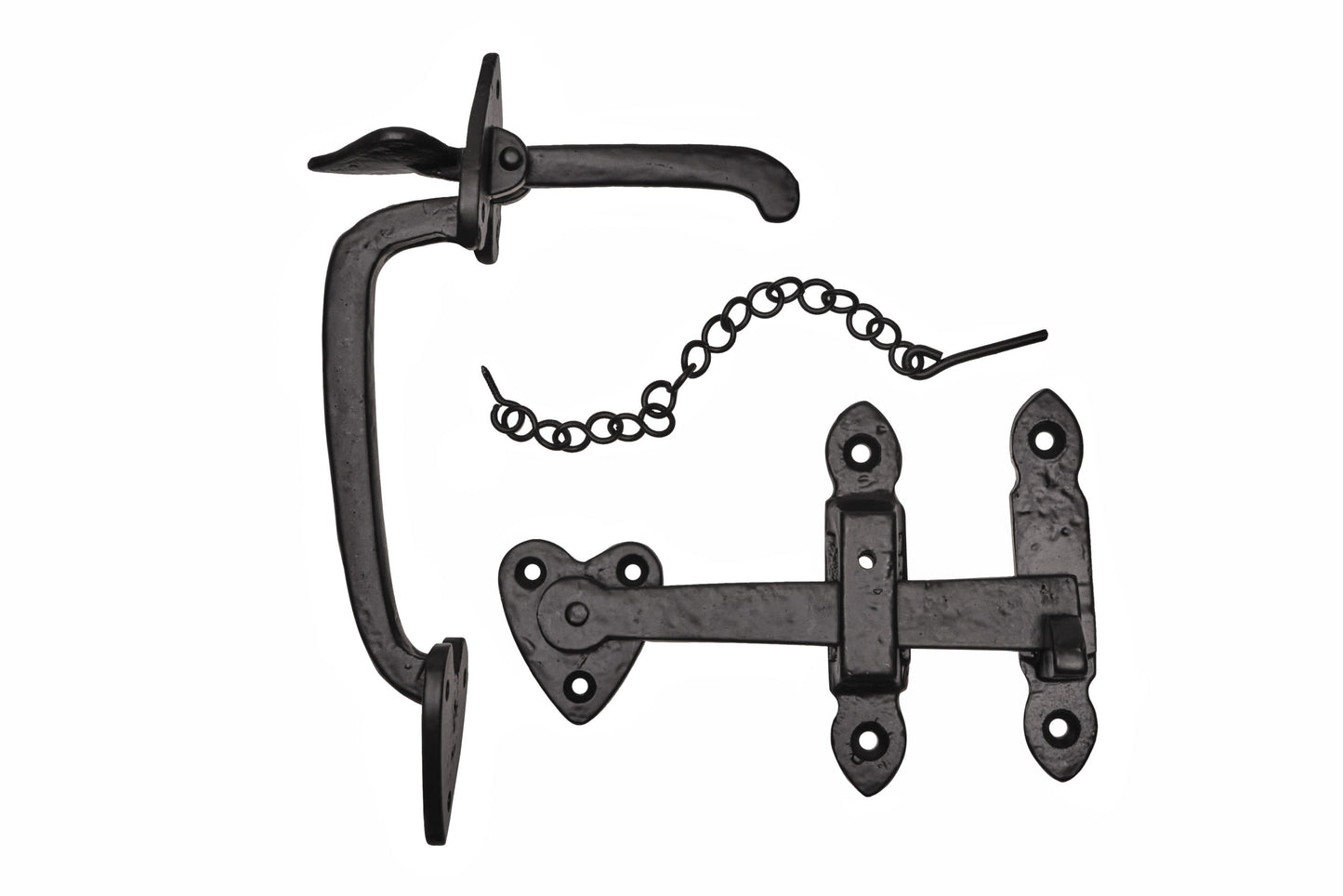 Black antique fleur-de-lys pattern thumblatch set