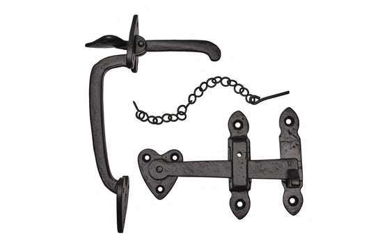 Black antique fleur-de-lys pattern thumblatch set