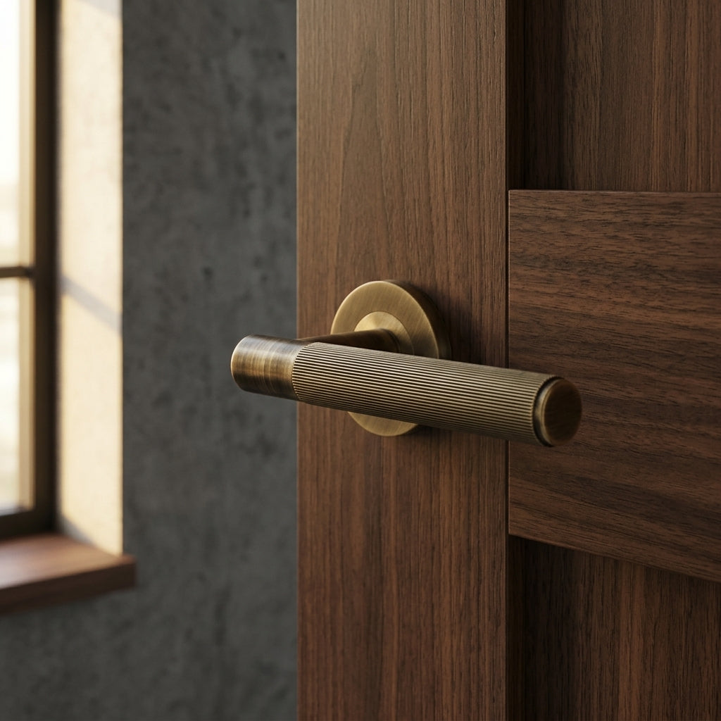 Reeded Spitfire Lever on Round Rose