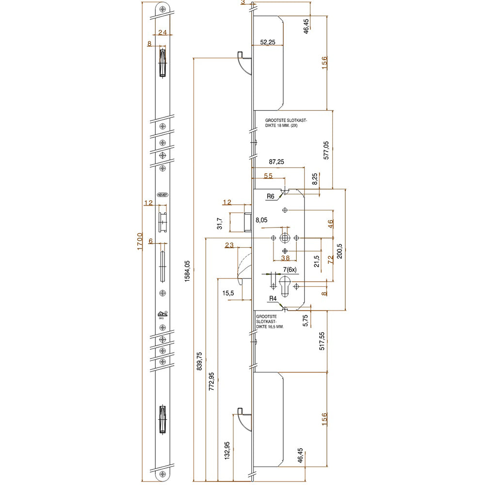 4923 Latch 3 Hookbolts Keywind Multipoint Door Lock
