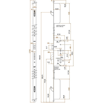 4923 Latch 3 Hookbolts Keywind Multipoint Door Lock