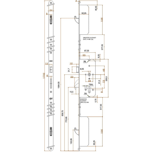4923 Latch 3 Hookbolts Keywind Multipoint Door Lock