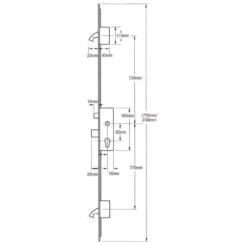 Cobra Latch Deadbolt 2 Hooks Multipoint Door Lock - 20mm Faceplate