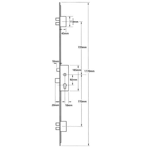 Thunderbolt Latch 5 Deadbolts Pyro 20mm Radius Faceplate Split Spindle Multipoint Door Lock