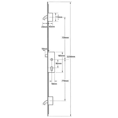 AV2 Latch Only 2 Hooks Multipoint Door Lock - Autolocking