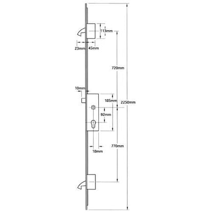AV2 Latch Only 2 Hooks Multipoint Door Lock - Autolocking