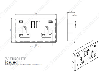 Concealed 3mm 2 Gang USBC Socket