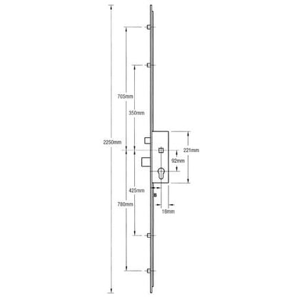 Latch Deadbolt 4 Rollers Split Spindle Multipoint Door Lock - Option 2 (top roller to spindle = 705mm)