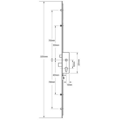 Latch Deadbolt 2 Rollers 2 Mushrooms Split Spindle Multipoint Door Lock - Option 1 (top roller to spindle = 730mm)