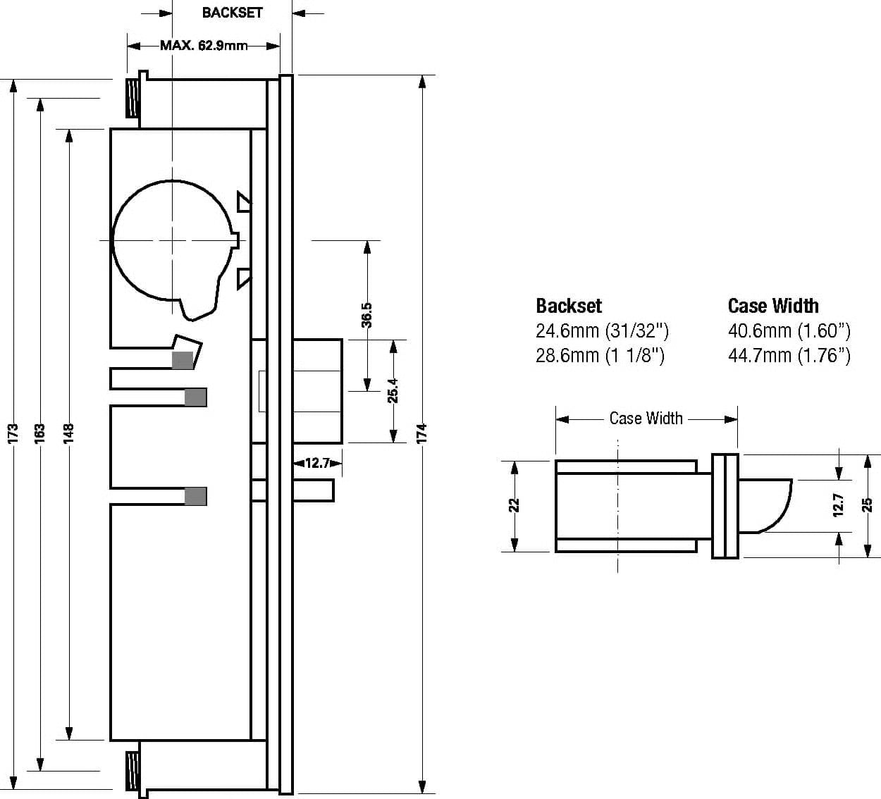 5245 Screwin Deadlatch Case for Metal Doors