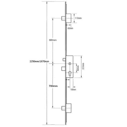 Latch 3 Deadbolts Split Spindle Multipoint Door Lock - Option 2 (top deadbolt to spindle = 680mm)
