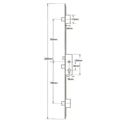 Secury A2 Latch 3 Deadbolts Auto Locking Multipoint Door Lock (top deadbolt to spindle = 700mm)