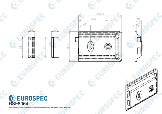 RSE8064 Flanged Rim Lock