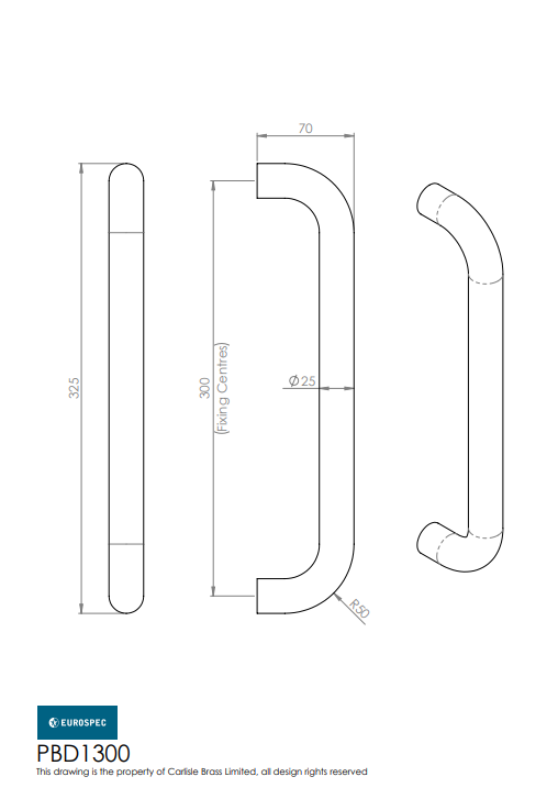 25Mm D Pull Handle Grade 316