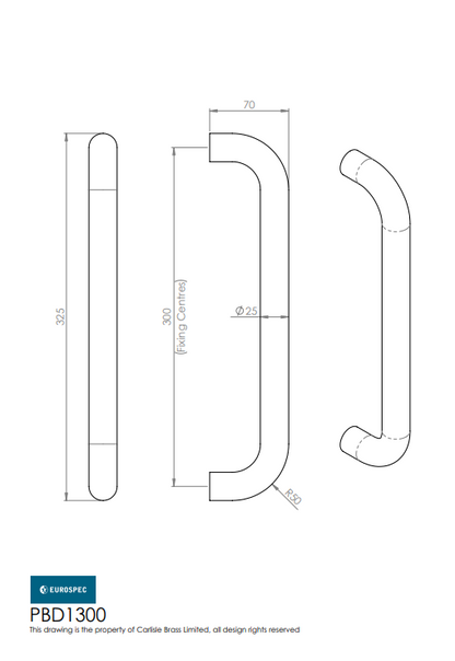 25Mm D Pull Handle Grade 316