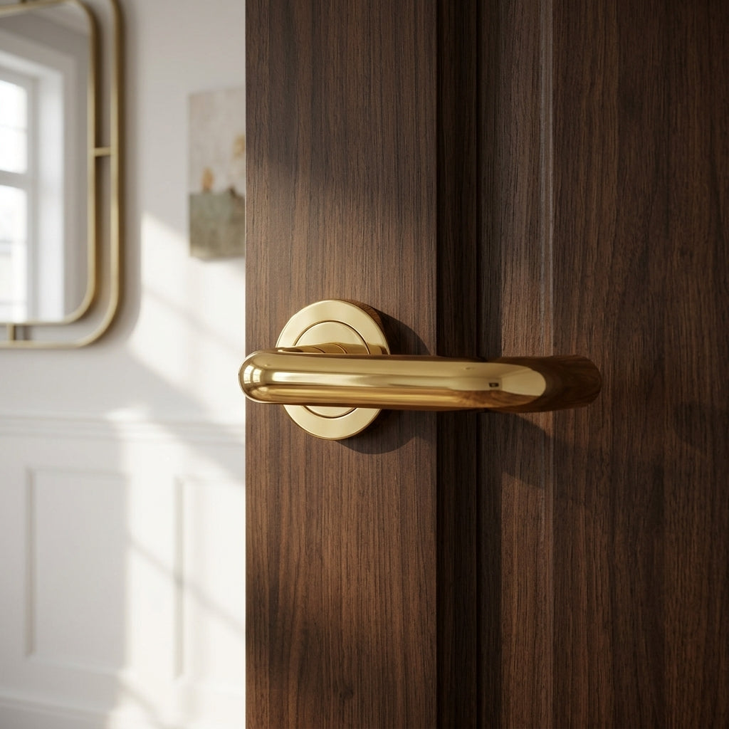Studio H Lever on Round rose in Polished Brass