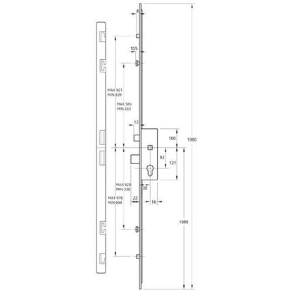 6135 2 Roller 2 Mushroom Universal UPVC Repair Multipoint Door Lock
