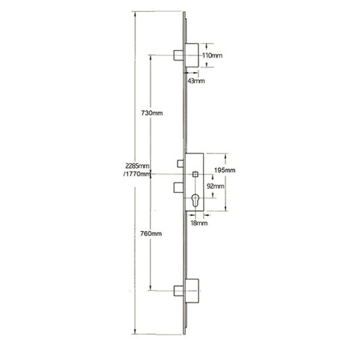 A2 Latch 3 Deadbolts Auto Locking Multipoint Door Lock (top deadbolt to spindle = 730mm)
