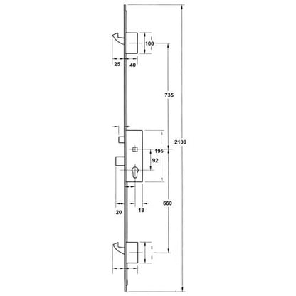 Europa Latch Deadbolt 2 Hooks 20mm Flat Faceplate Lift Lever Multipoint Door Lock