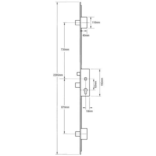 Latch 3 Deadbolts Lift Lever Multipoint Door Lock - Option 2 (top deadbolt to spindle = 730mm)