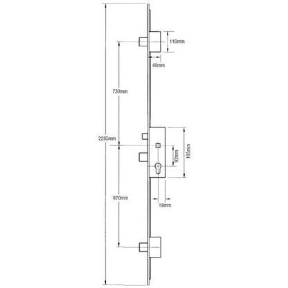 Latch 3 Deadbolts Lift Lever Multipoint Door Lock - Option 2 (top deadbolt to spindle = 730mm)