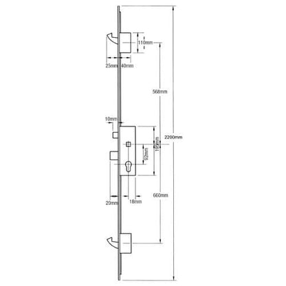 Latch Deadbolt 2 Hooks Lift Lever Multipoint Door Lock