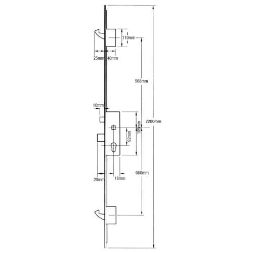Latch Deadbolt 2 Hooks Lift Lever Multipoint Door Lock
