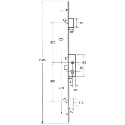 Latch Deadbolt 2 Hooks 2 Outboard Rollers Lift Lever Multipoint Door Lock - Option 2 (top hook to spindle = 570mm)