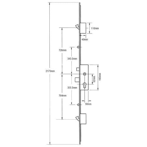 Europa Latch Deadbolt 2 Hooks 2 Inboard Rollers Split Spindle Multipoint Door Lock (top hook to spindle = 726mm)