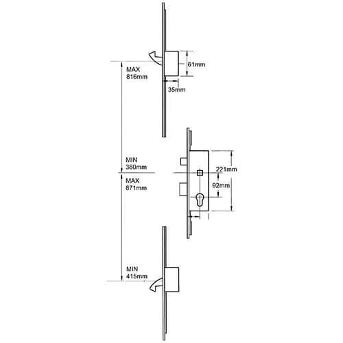 6345 2 Hooks Timber and Composite Repair Multipoint Door Lock