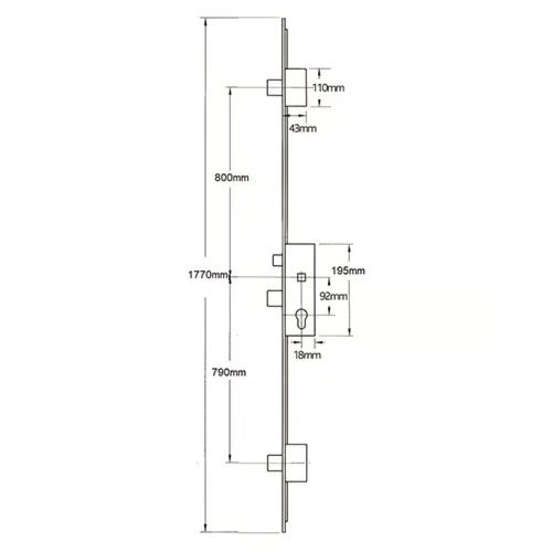 Secury A2 Latch 3 Deadbolts Auto Locking Multipoint Door Lock (top deadbolt to spindle = 800mm)
