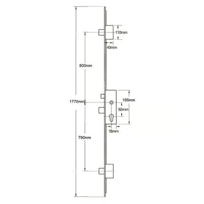 Secury A2 Latch 3 Deadbolts Auto Locking Multipoint Door Lock (top deadbolt to spindle = 800mm)