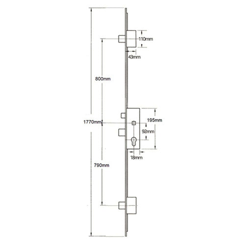 A2 Latch 3 Deadbolts Auto Locking Multipoint Door Lock (top deadbolt to spindle = 800mm)