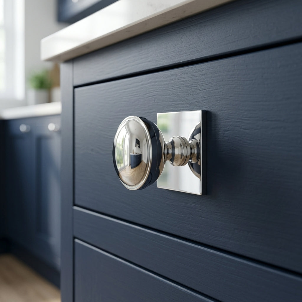 Quantock Cupboard Knob on Square Backplate