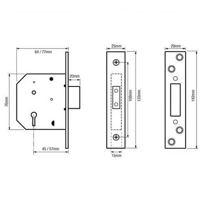 641/761 Value British Standard 5 Lever Mortice Deadlock