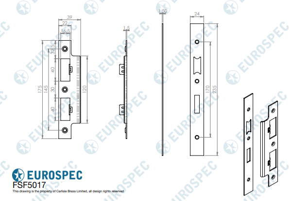 Forend Strike & Fixing Pack To Suit Din Euro Sash/Bathroom Lock