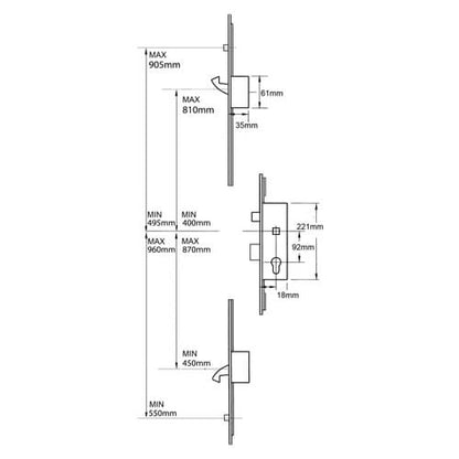 6735 2 Hook 2 Roller UPVC Repair Multipoint Door Lock