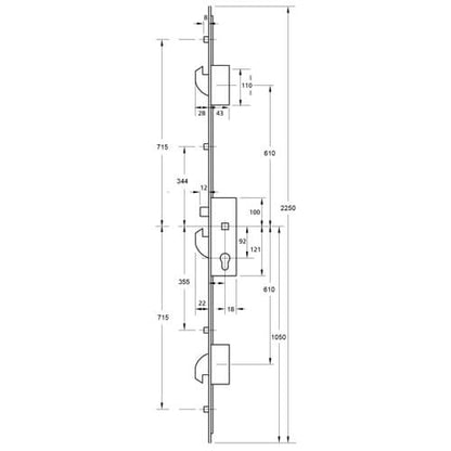 Latch 3 Hooks 4 Rollers Split Spindle Multipoint Door Lock