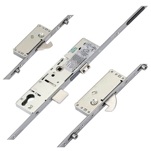Latch Deadbolt 2 Hooks 4 Rollers Split Spindle Multipoint Door Lock - Option 1 (top hook to spindle = 610mm)