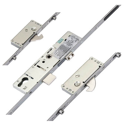 Latch Deadbolt 2 Hooks 4 Rollers Split Spindle Multipoint Door Lock - Option 1 (top hook to spindle = 610mm)