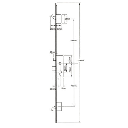 Latch Deadbolt 2 Large Hooks Split Spindle Multipoint Door Lock - Option 3 (top hook to spindle = 680mm)