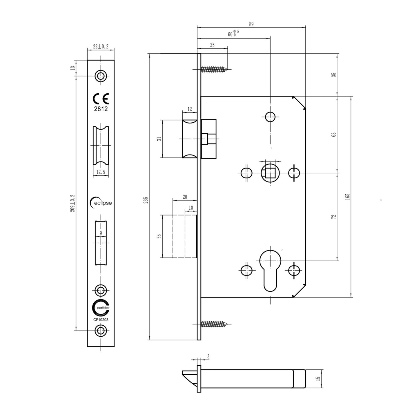 Din Euro Sashlock Square 60mm