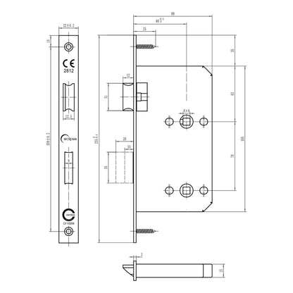 Din Bathroom Lock Square 60mm