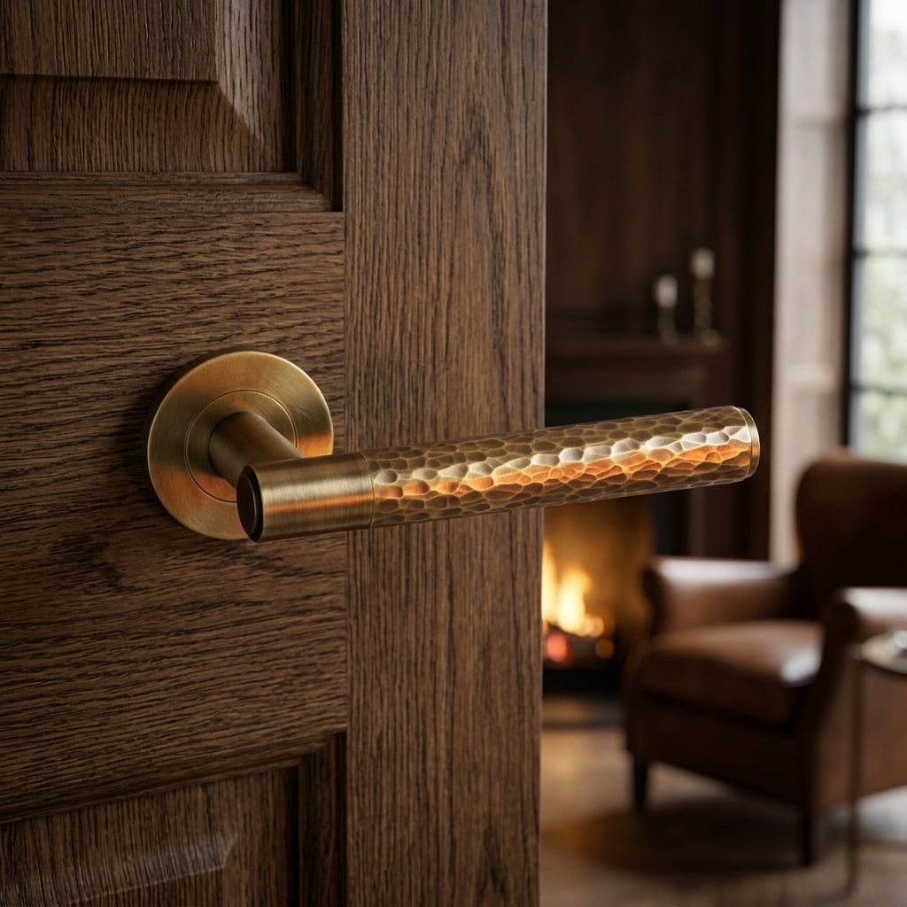 Hammered Spitfire Lever on Round Rose