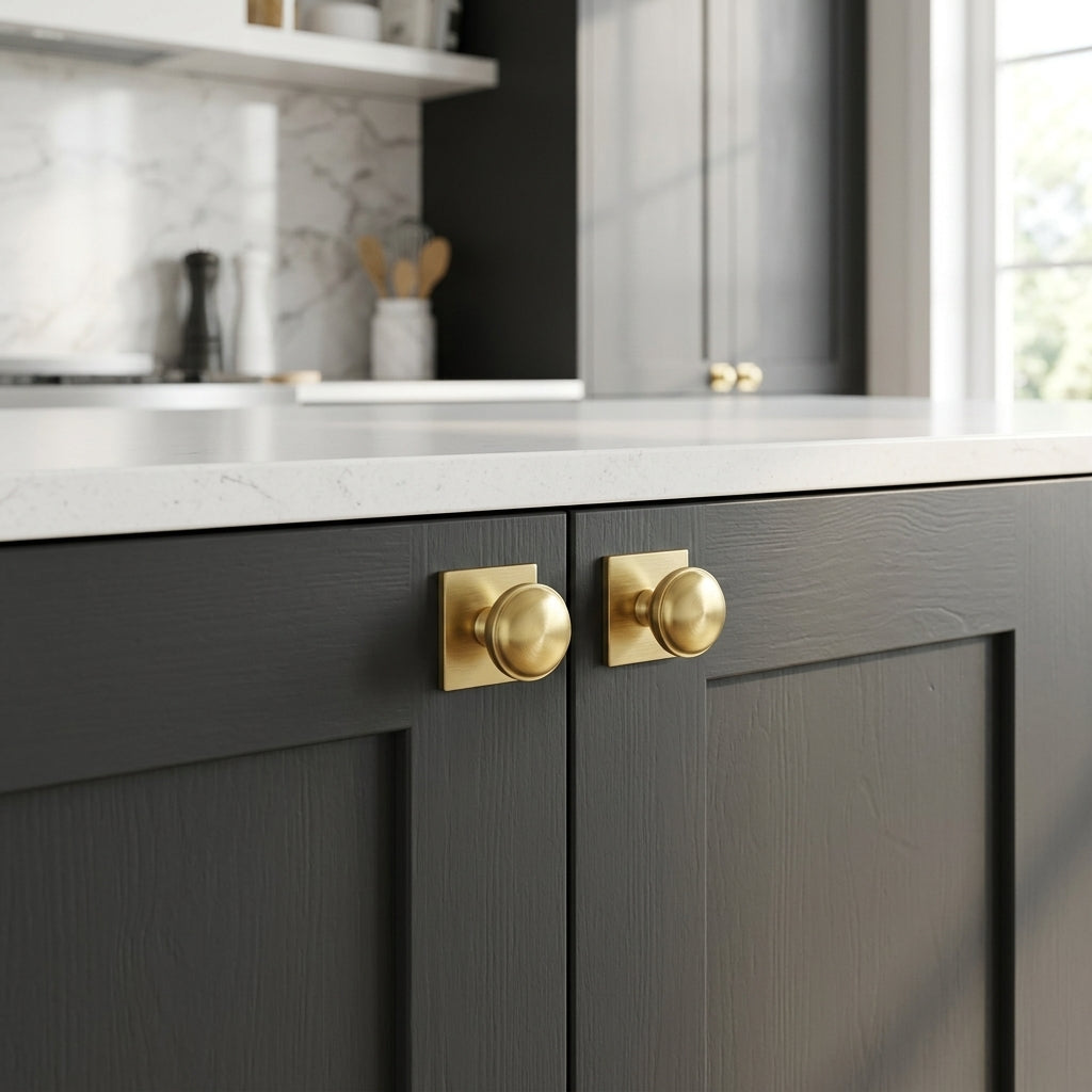Quantock Cupboard Knob on Square Backplate