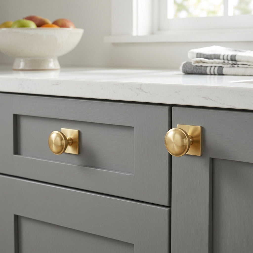 Quantock Cupboard Knob on Square Backplate