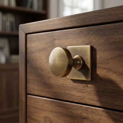 Bullion Cupboard Knob on Square Backplate 38mm Dia.