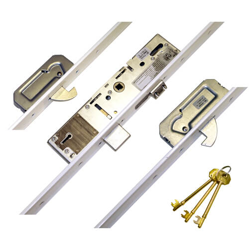 Vectis Latch Deadbolt 2 Hooks Split Spindle Flat 44mm White Faceplate Multipoint Door Lock