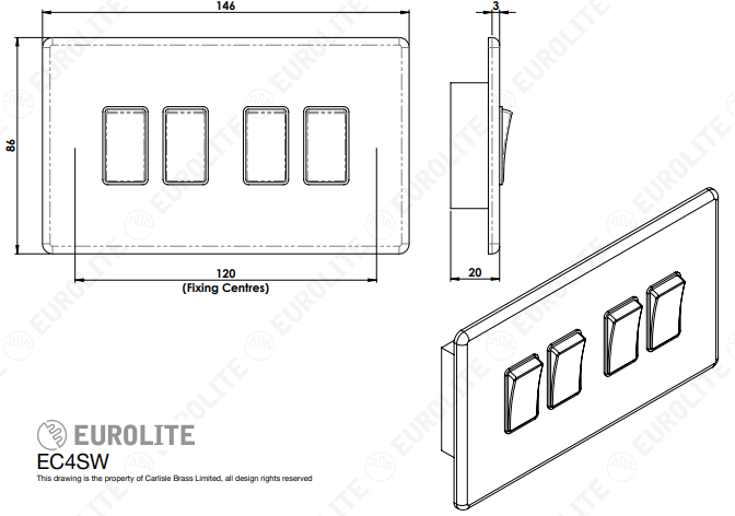 Concealed 3mm 4 Gang Switch